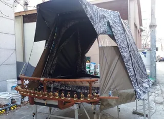 2박 이상 낚여행길 팁, 4 물위에서 텐트 옆문 오픈